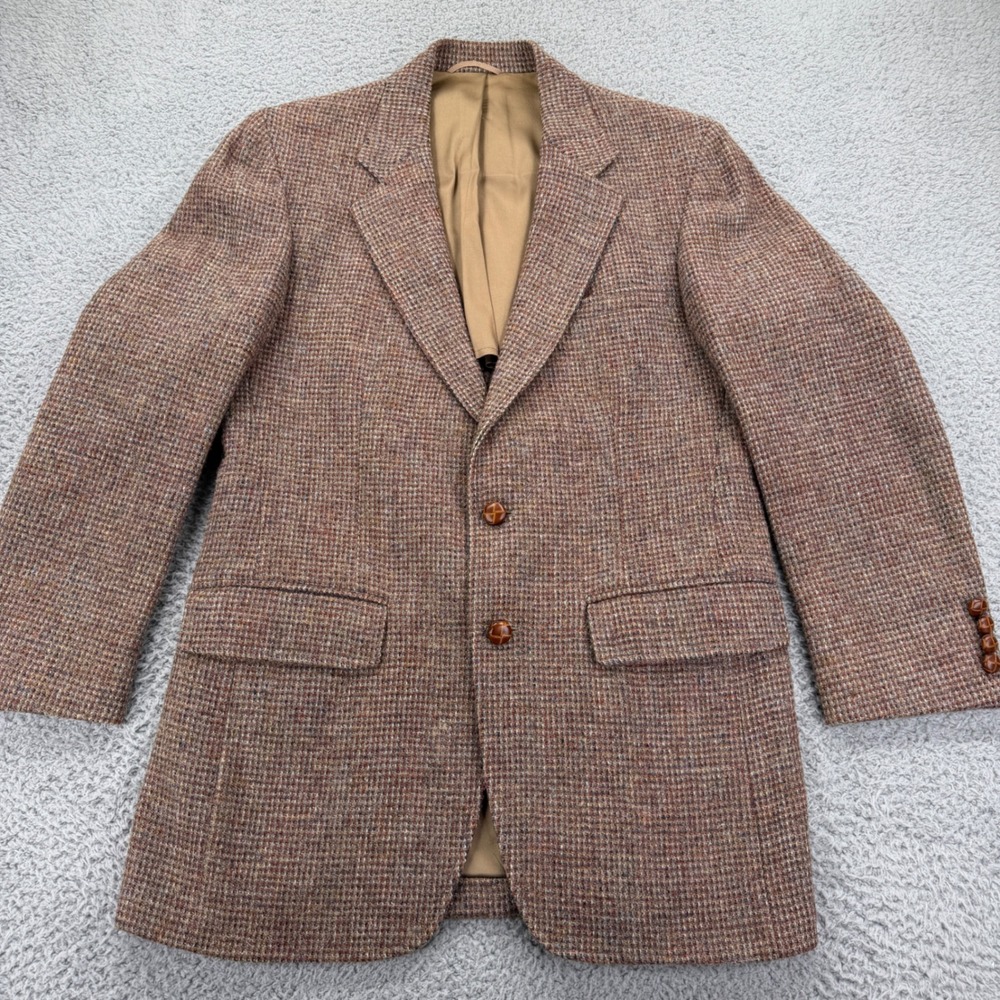 Harris Tweed Mailliards Mens 40 Reg Brown Wool Sport Coat Blazer Vintage USA
